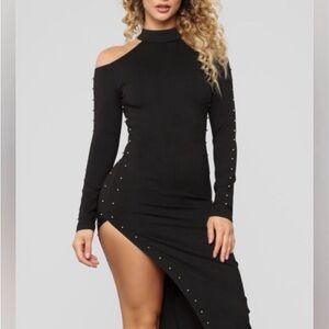Fashion Nova Black Long Sleeve Dress with Studs